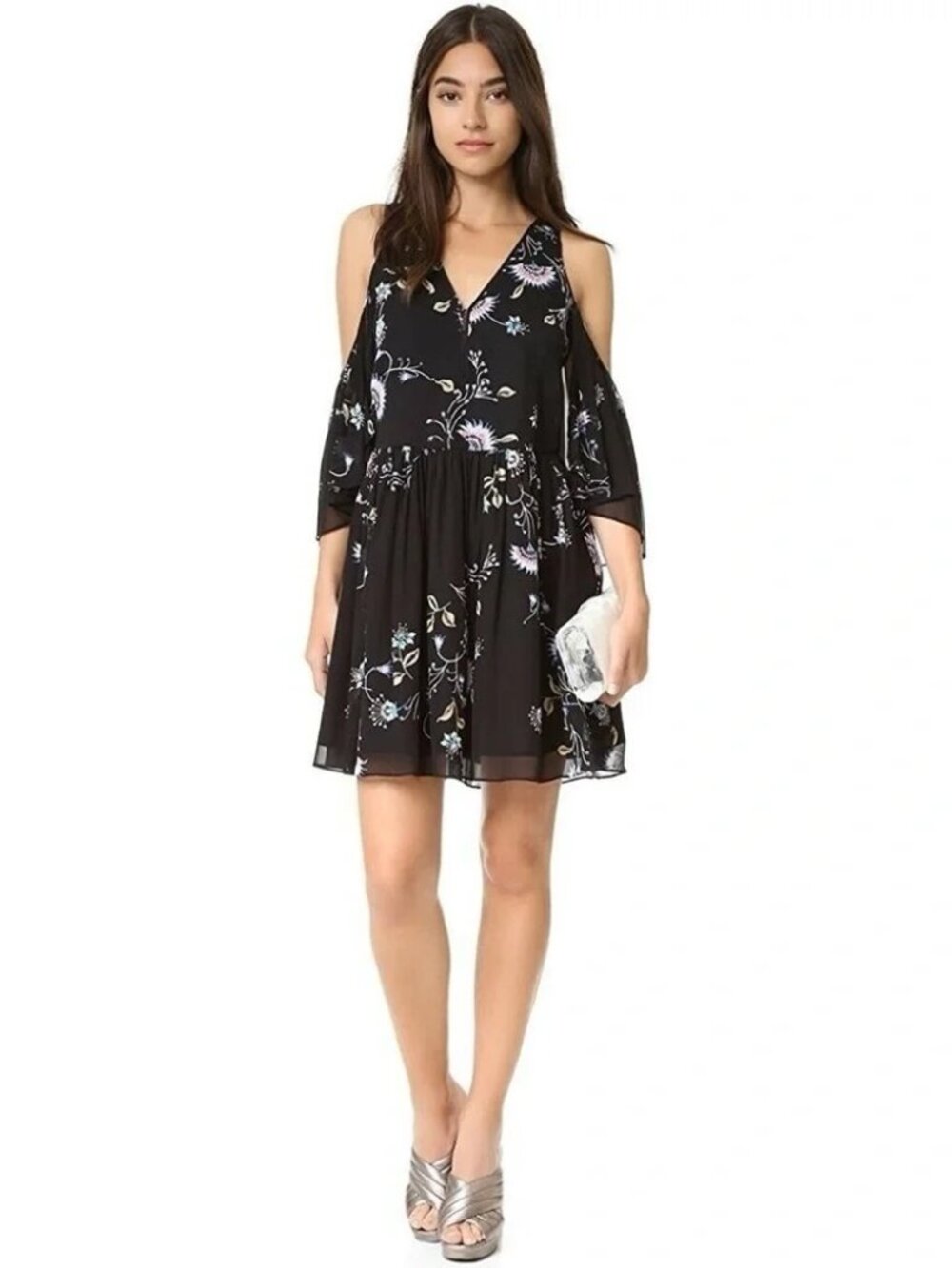 REBECCA MINKOFF Robbie Shift Dress Tropical Vine Black Cold Shoulder - Picture 8 of 10